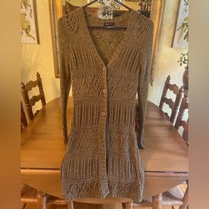 BCBGMAXAZRIA brown crochet long cardigan size medium